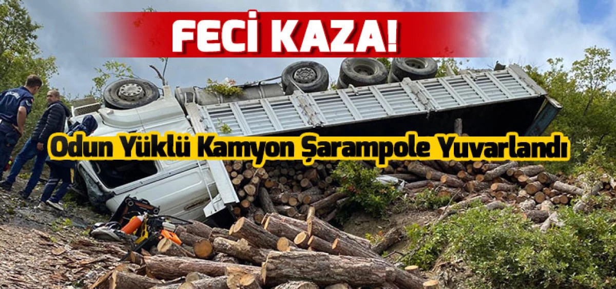 Feci Kaza! Odun Yüklü Kamyon Şarampole Yuvarlandı
