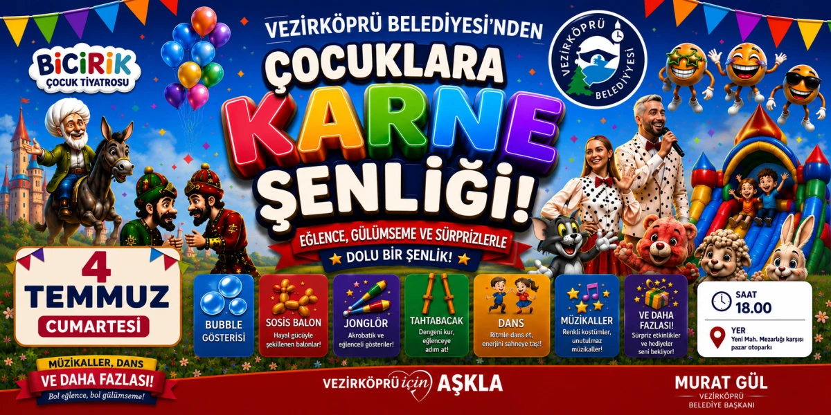 Vezirk&ouml;pr&uuml; Belediyesi&rsquo;nden &Ccedil;ocuklara Karne Şenliği